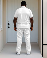 Hawaiian Simple But Coconut Tree Surf Polo Shirt Short Sleeve Trousers Suit Men's Plus Size